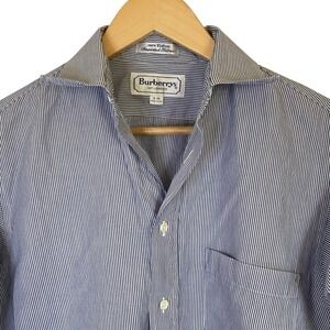 Burberrys London Mens Button‎ Down Blue White Striped Shirt Size 15-32 Cotton